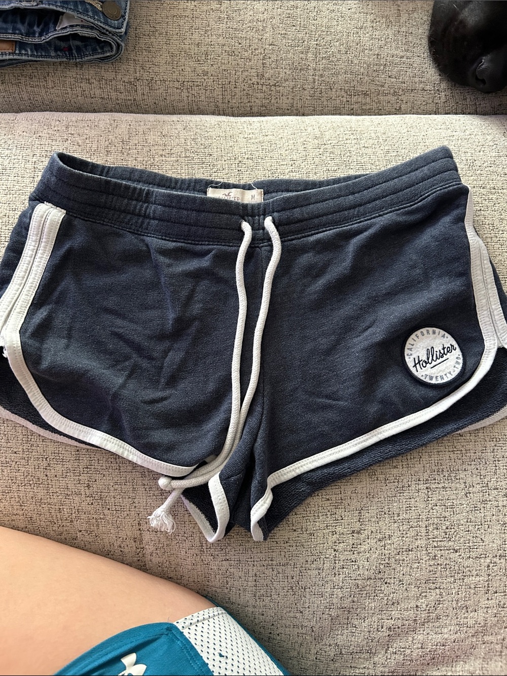 Hollister Navy Athletic Lounge Shorts with White Trim
